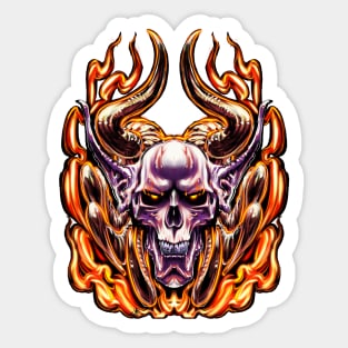 Flaming Demon Skull Sticker